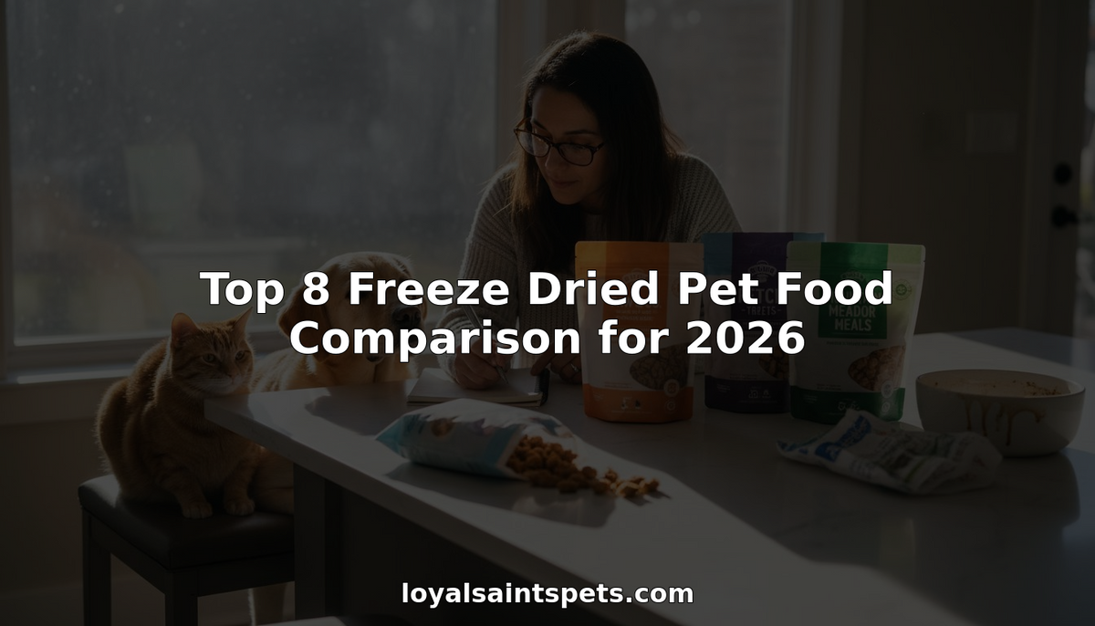 Pet owner comparing freeze dried pet food