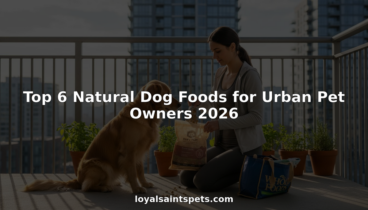 City dog owner feeding natural dog food on apartment balcony