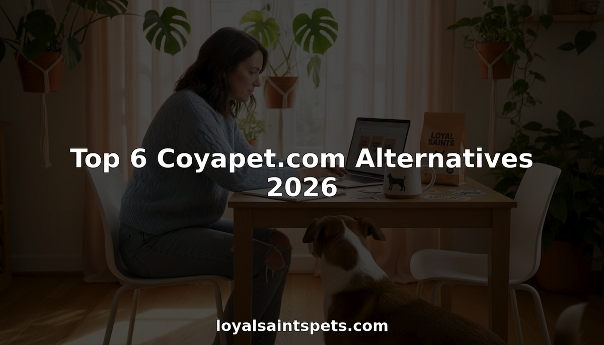 Pet owner researching dog food alternatives at kitchen table