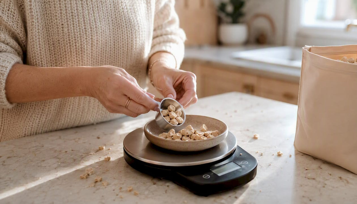 Handler measuring dog food portion