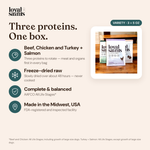 Loyal Saints Variety Pack (3 × 5 oz): Beef, Chicken and Turkey + Salmon freeze-dried raw dog food — three proteins in one box