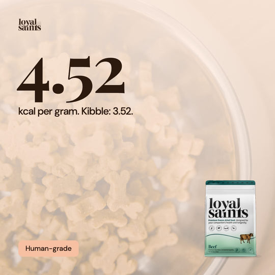 4.52 calories per gram, against 3.52 for kibble.