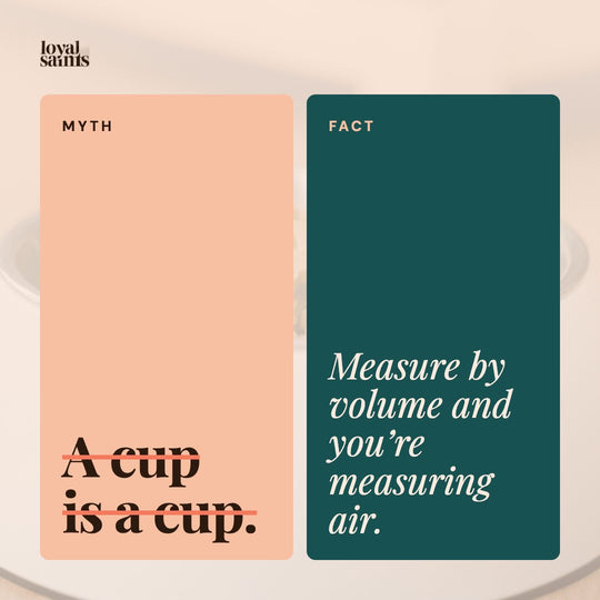 Myth: a cup is a cup. Fact: measure by volume and you’re measuring air.